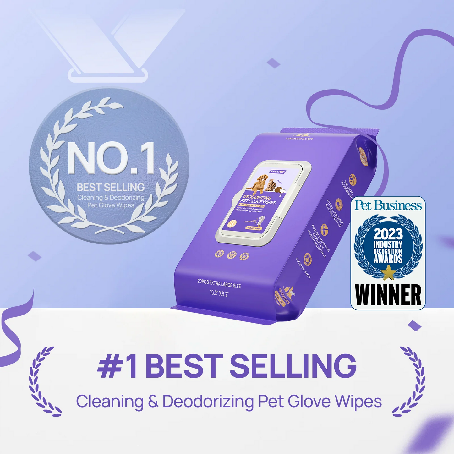 HICC Pet® Deodorizing Pet Glove Wipes For Dogs